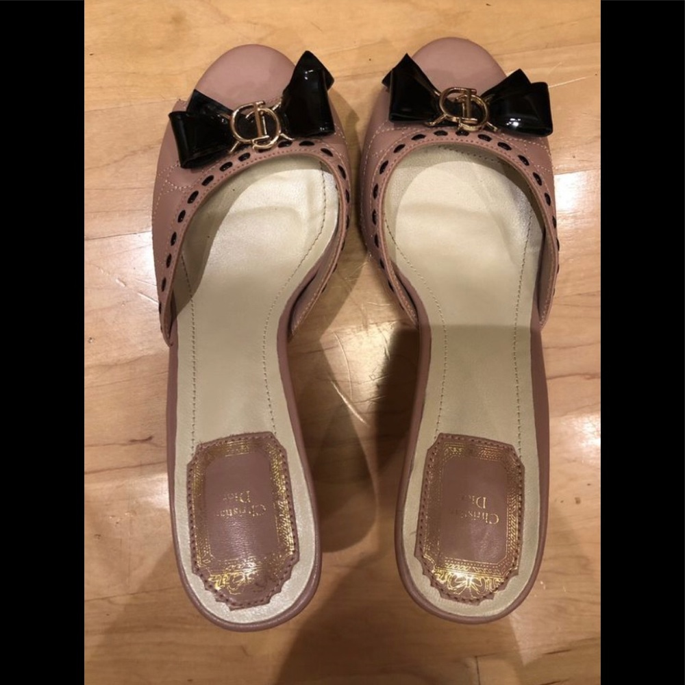 Christian Dior Mule Heels Light Pink Cannage bow